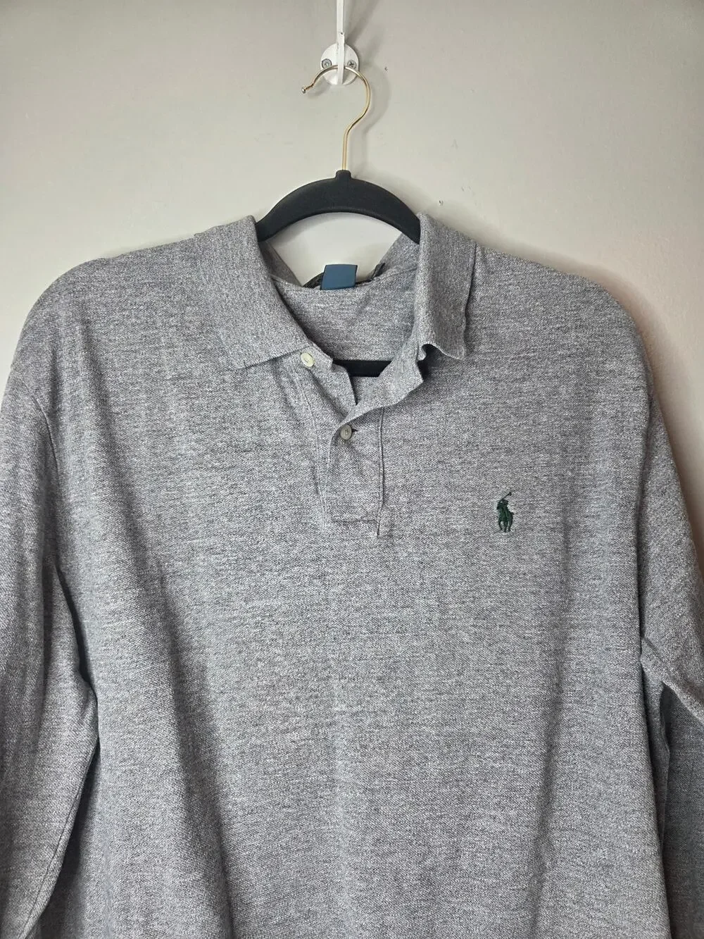 Polo Ralph Lauren Mens Size XL Gray Green Embroidary Pony Long Sleeve Polo Shirt